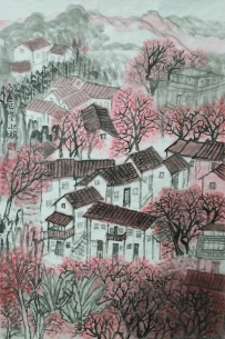 《梅染潮塘古村香》写生